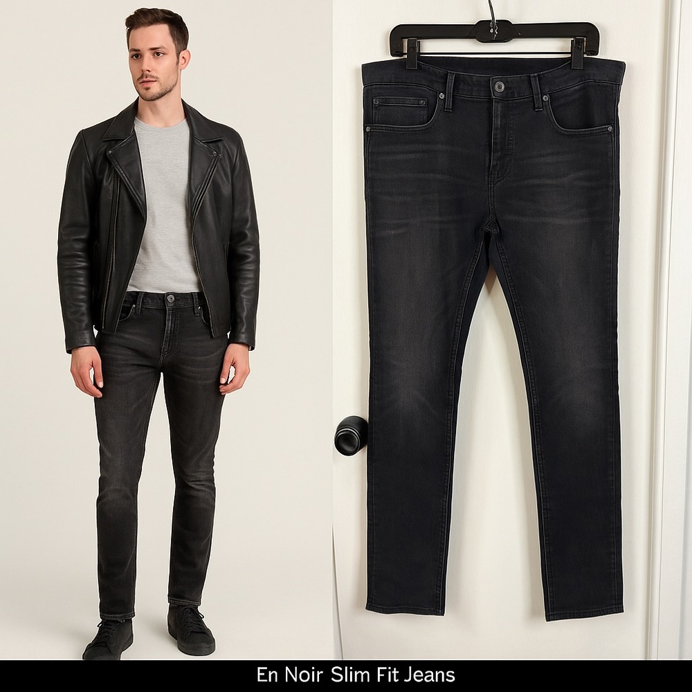 En Noir Black Slim Fit Jeans Size 32 – Distressed Detail